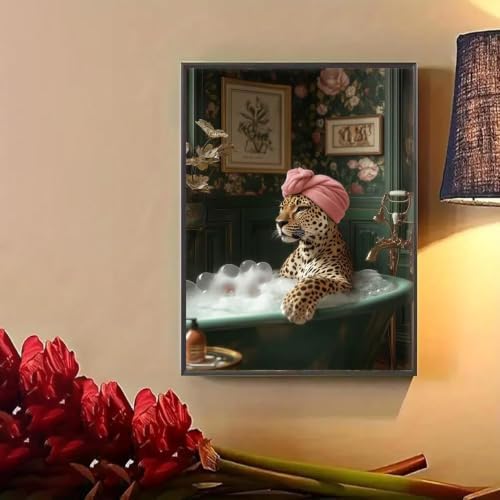 Bathtub Cheetah Diamond Art Kits for Adults Diamond Painting Kit for Adults