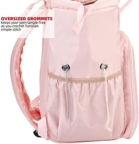 HOMEST Knitting Bag Backpack, Crochet Storage Organizer, Large Yarn Holder with Custom Front Pocket for Crochet Accessories and Supplies, Pink