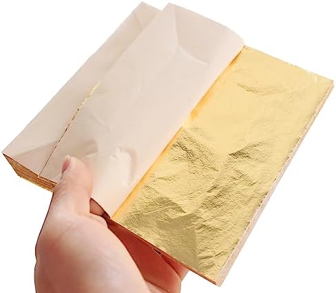 YongBo Gold Leaf Sheets, 200 pc 5.5" Gold Foil Paper for Arts Craft, Painting, Gilding, Slime, Nail Design, Furniture Decoration