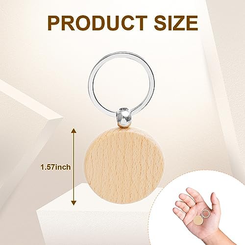 Blank Wooden Keychain Set 100 Pcs 1.5 Inch Round Key Tag