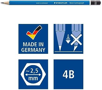 Staedtler Mars Lumograph 4B Graphite Art Drawing Pencil, Medium Soft, Break-Resistant Bonded Lead, 12 Pack, 100-4B