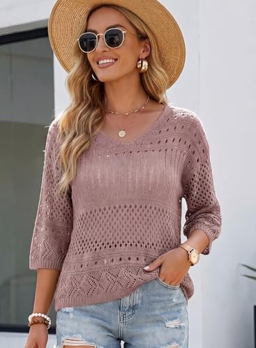 EVALESS Crochet Tops for Women Hollow Out Knit Sweaters