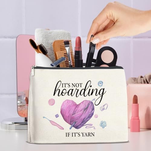 It is Not Hoarding If It is Yarn Makeup Bag-Crochet Knitting Gift for Women Crocheters Knitters,Travel Cosmetic Pouch