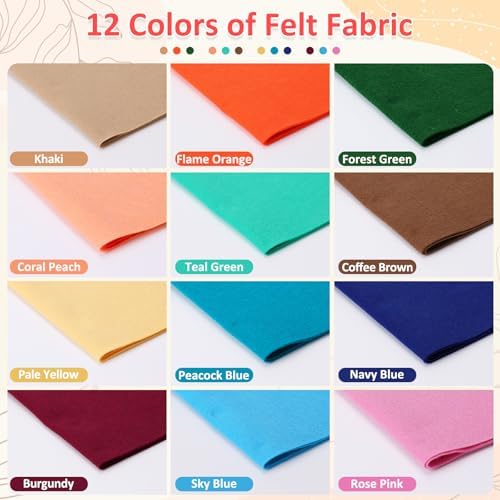 XSEINO 12 Rolls 8"x35" 1.4mm Thick Soft Felt Fabric Sheet 12 Assorted Vintage Series Colors Felt Pack for DIY Craft Sewing Squares Nonwoven Patchwork
