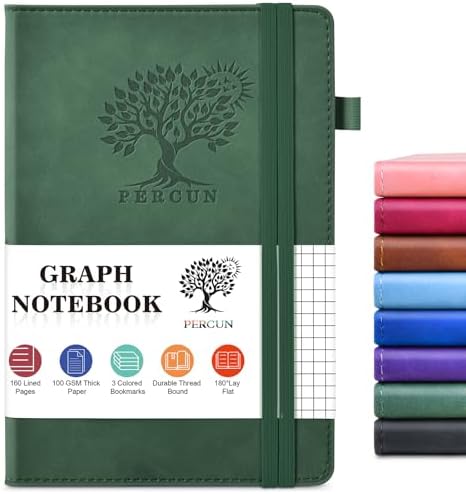 Graph Paper Notebook 5.9"×8.5", 160 Pages Grid Notebook, A5 Graphing Paper | Hardcover Leather Journal for Women & Men,100 Gsm, Grid Spacing 5mm x 5mm, Medium Size, Grid notebook for Work, School, Math