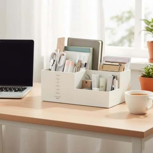 Jekelife Desktop Storage Organizer,3 Compartment Multi-Grid Desk Container,Open Wide Opening Hard Thickened Pen Holder for Office Stationery,Home Small Item, School Supplies Organization White