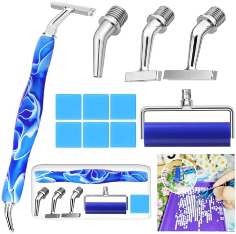 Huanlys 18PCS Diamond Art Pens Tools Diamond Painting Accessories Kits with Screw Steel Rose Gold Metal Tip Nibs Placers Roller Tool Accessories (Blue Silver 3)