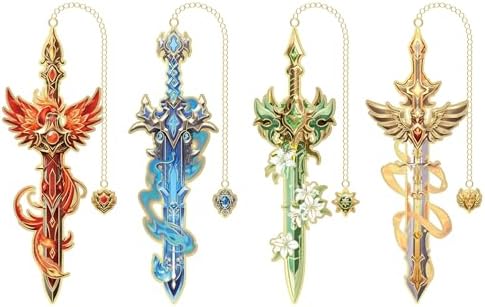 Fantasy Sword Bookmarks 4pcs - Medieval Knight Warrior Metal Book Marks for Readers, Gifts for Book Lovers, Cool Literary Page Holders for Reading Accessories, Men Women Teens, Christmas Birthday