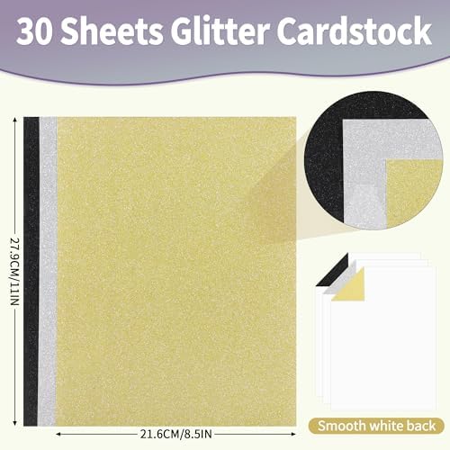 30 Sheets Mixed Color Glitter Cardstock 92lb Thick Sparkle Paper 8.5" x 11"