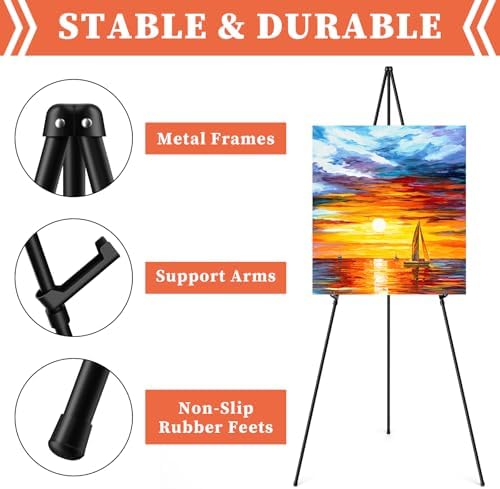 Easel Stand for Sign, 63" Portable Easels Stand for Display, Lightweight Adjustable Tripod Art Easel Stand for Wedding Sign, Black Metal Painting Easel with Portable Bags (2 Pack)