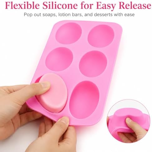 Oval Silicone Soap Mold 2 Pack, 6-Cavity Large Soap Making Molds for Handmade Soap, Lotion Bars, Chocolate, Candy, Candles, Bath Bombs & DIY Crafts