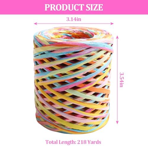 218 Yards Raffia Ribbon, Colorful Raffia Yarn,Packing Paper String for Gift Wrapping, Christmas Crafts and DIY Decoration