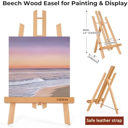 VISWIN 50 Pcs Acrylic Paint Set with Tabletop Easel, Painting Kit with 12 Acrylic Paints, Canvases, Brushes, Palette, Paper Pad, Art Supplies, Ideal Gift for Adults, Kids, Artists, Students