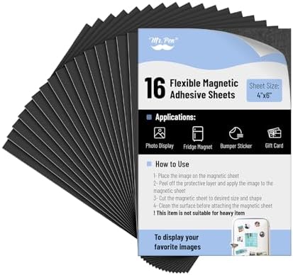 Mr. Pen- Adhesive Magnetic Sheets, 4" x 6", 16 Pack, with Adhesive Backing, Flexible Picture Magnets, Cuttable Magnetic Sheets