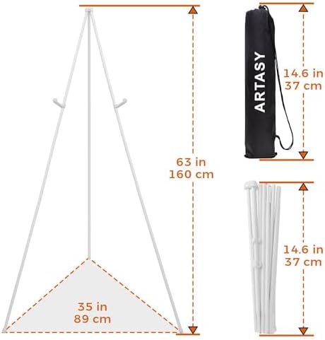 ARTASY 63" Easel Stand for Wedding Signs, White, 2 Packs with Carry Bags