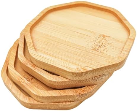 4PCS Mosaic Bamboo Coasters for Crafts, Blank Base Trays, Drinking Cup Coaster, Plant Coaster, Art Plate,DIY Mosaic Supplies (Octagon)