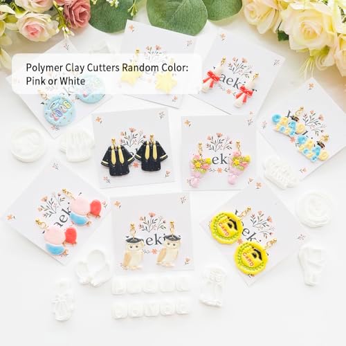 Graduation Polymer Clay Cutters & Stamps Set - 19pcs 0-9 Numbers, GARD/2026 Seals, Owl, Cap, Gown, Balloon for DIY Earring Jewelry, Soft Clay Crafts & Class Party Supplies