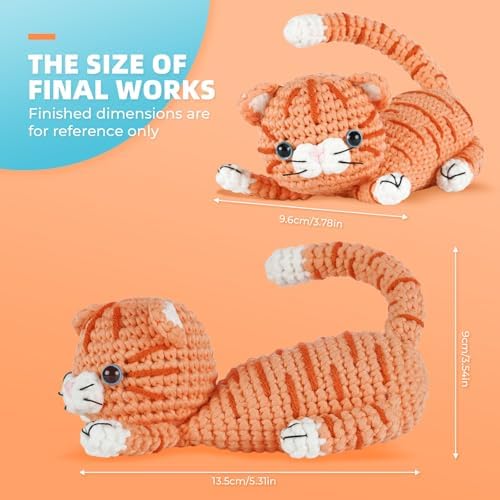 MOREJMTT Crochet kit for Beginners Adults, Learn to Crochet, Include Easy Knitting Soft Yarn, Step-by-Step Video Tutorial, Hook, Holiday Birthday Gift (Orange cat)