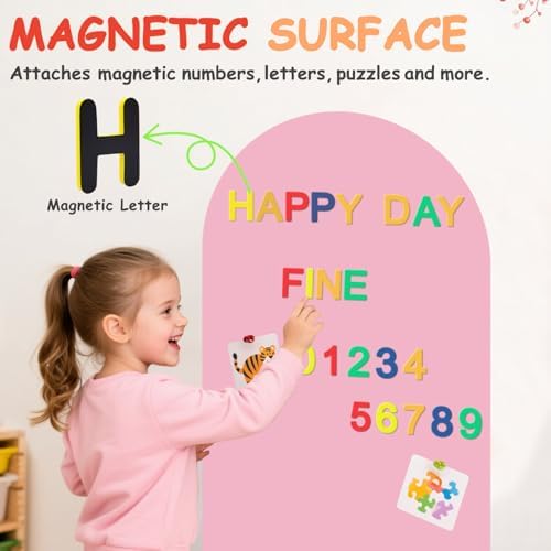 Magnetic Wall Decal 39.3x17.5 Inch Pink Color Magnetic Wall Decal Magnet Wall for Kids Arch Chalkboard with Multiple Accessories Magnet Wall Drawing Learning for Playroom Home