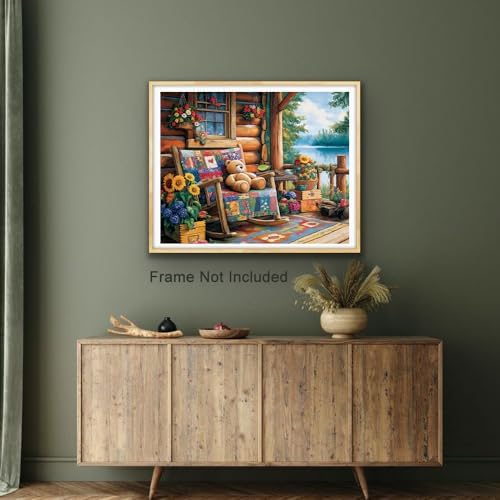 Natuyalo Lakeside Cabin Paint by Numbers Kit for Adults, Colorful Natural Landscape Painting by Numbers, DIY Acrylic Paint Kit for Adults Without Frame, Easy Canvas Art 16x20 Inch
