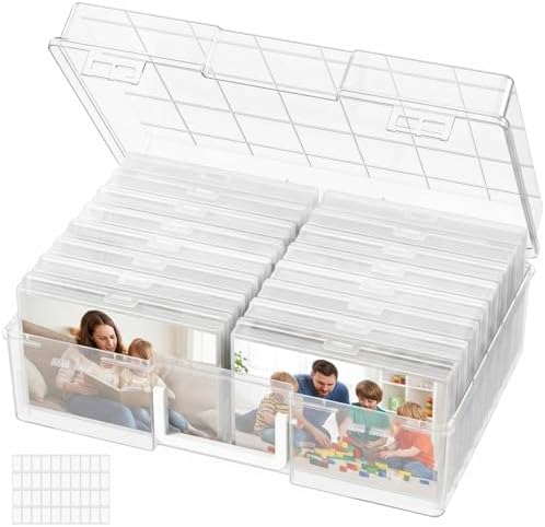 Lifewit 16 Pcs Photo Storage Box for 4"x 6" Pictures, Acid-Free, Clear