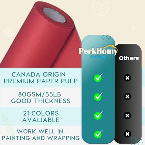 PerkHomy Red Kraft Paper Roll 36" x 1,800" (150') for Gift Wrapping Bouquet Flower Art Painting Craft Writing Packaging Shipping 80GSM 55LB (Red, 36" x 150')