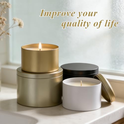 PCREGPAE 8OZ Gold Candle Tins Cans with Lids and Wicks for Making Candles