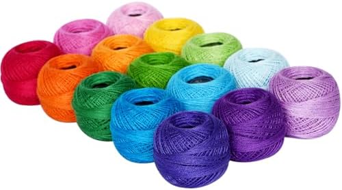 Soft 1500Y 15 Pearl Balls Cardinal Size 8 Rainbow Colors for Crochet Hardanger Cross Stitch Needlepoint Hand Embroidery