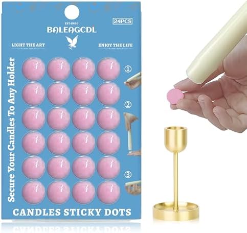 Candle Sticky Dots - Pink Wax Candle Adhesive Dots - Unscented Cire Adhesive for Secure Candle Placement - Easy Clean and Traceless Adhesive for DIY Projects - Pack of 24