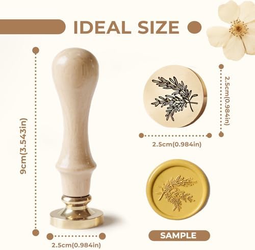 Rosemary Wax Seal Stamp, 3D Embossed Relief Carving Head and Wood Handle for Wax Seal Stamp Kit, Decor ffor Thanksgiving Card/Envelope/Gift Wrap/Wedding Engagement Party Invitation