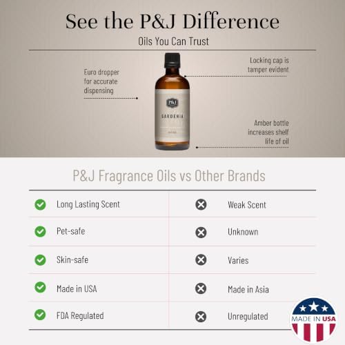 P&J Fragrance Oil Gardenia 100ml - Candle Scents, Soap Making, Diffuser Oil, Fresh Scent