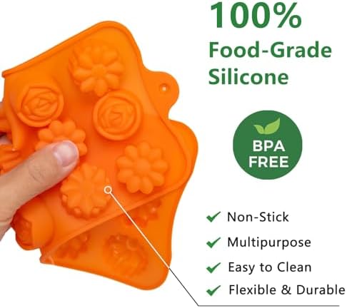 6 Pack Flower Shape Chocolate Candy Molds, Silicone Baking Molds