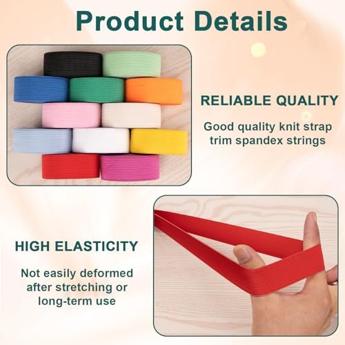 Airisoer Elastic Bands for Sewing 12 Rolls 1 Inch x 2.2 Yards,Bright Colors