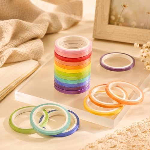 YUXIANLB 20 Rolls Rainbow Wash Slim Tape, Decorative Colorful Pastel Skinny Thin Decorative Craft Tapes Set for Kids Journal DIY Planner Scrapbook Planners Craft Art Supplies