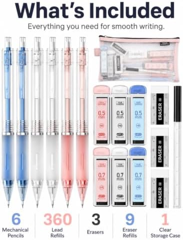 Four Candies Cute Mechanical Pencil Set, 6-Pack 0.5/0.7mm