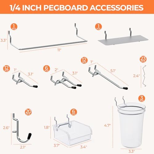 INCLY 90PCS Metal Peg Board Kit with 1/4" Pegboard Accessories