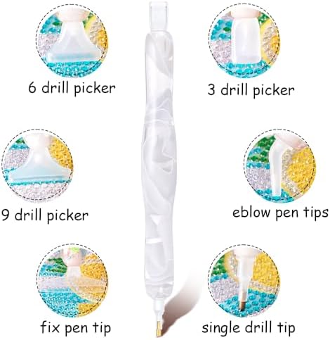 RaySoar Diamond Painting Art Drilling Dot Pen with Tips Nibs Placers Tool Accessories for Adults, Gem Rhinestone Picker Stylus Clear White