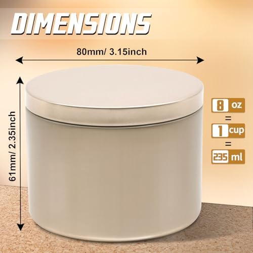 24-Pack 8oz Candle Tins with Lids, Metal Candle Jars for Candle Making, Empty Containers Vessels Bulk for Small Business & Beginners DIY Storage -Champagne Gold