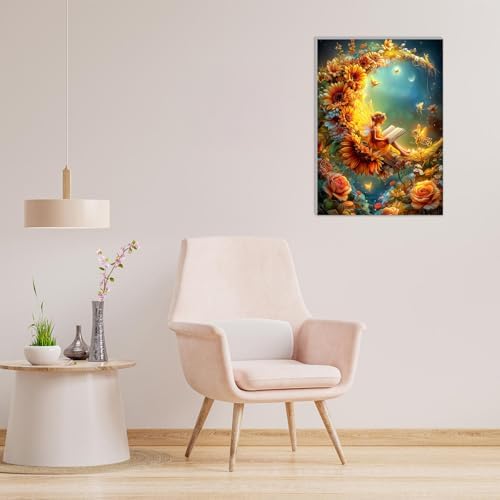 MAXBYE Moon Paint by Numbers Kit for Adults with Frame and Wooden Easel, Fairy Easy Painting Numbers Art Kits with Frame on Canvas, DIY Acrylic Painting Kit for Gift Home Wall Garden Decor 10×14 in