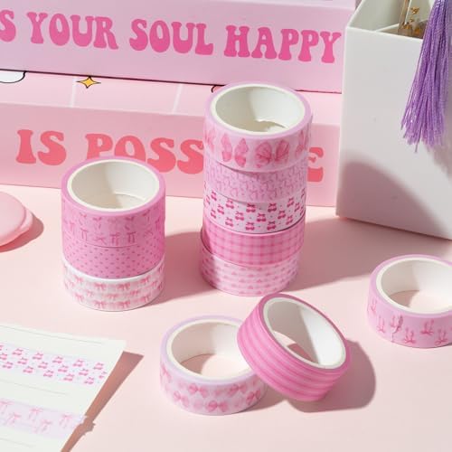 12 Rolls Pink Coquette Washi Tape Strong Adhesion for Journals