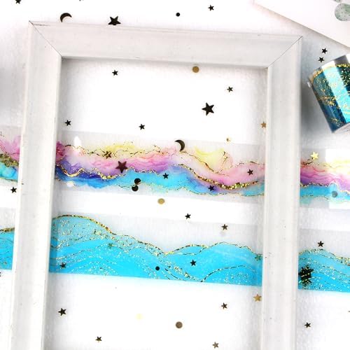 2Pcs Ribbon Washi Tape Set - Gold, Blue, Purple - Aesthetic Washi Tapes - PET Tapes - Washi Tape for Journaling, Scrapbooking, DIY, Craft, Card Making