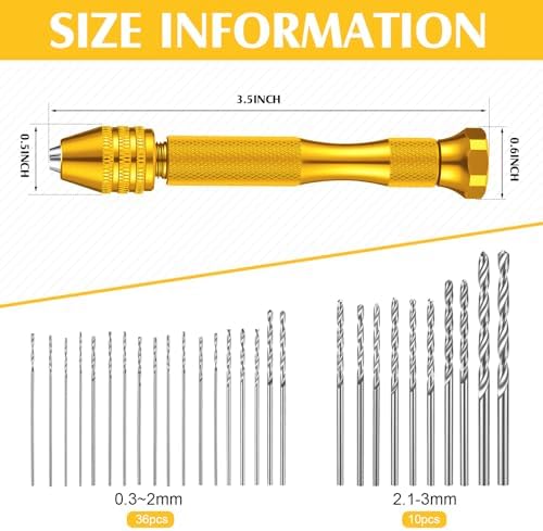 Mudder 57 Pcs Micro Drill Bits & Pin Vise Set 0.1-3mm, Gold