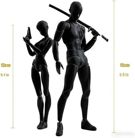 Artists Manikin Art Mannequin Figures Supplies Drawing Tools,Small Drawing Figure Model for Action Figure,Set Sketching,Painting(Black-Male+Female)