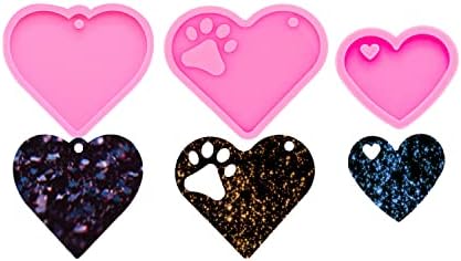 3pc Glossy Resin Silicone Paw Print Molds DIY Making Keychain, Heart t Mould Epoxy Mold with 10PC Key Ring(DY00136+DY0404+DY0405)
