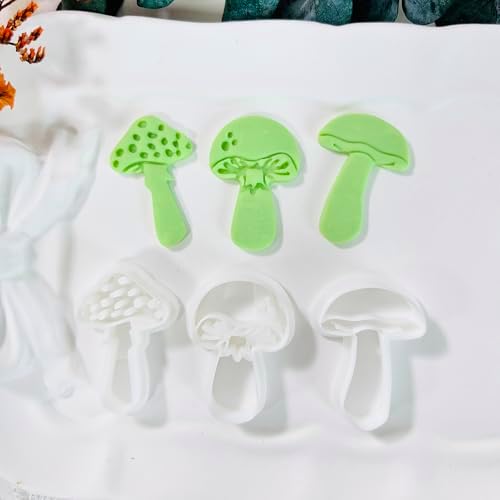 Xaekicr 3pcs Mushroom Clay Cutters – Polymer Clay Cutters for Earrings, Textured Clay Molds, Clay Tools for Polymer Clay Jewelry Making