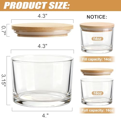 6-Pack 16oz Glass Candle Jars for Making Candles -Clear