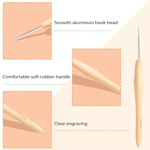 Small Size Crochet Hook Lace Crochet Needle, 1.5mm Crochet Hook, Ergonomic Crochet Hooks，Embroidery Thread Knitting Weaving Tool (1.5 mm)
