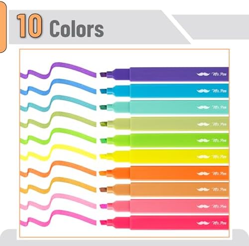 Mr. Pen- Aesthetic Highlighters No Bleed, 10 Pack, Assorted Colors | Chisel Tip, Cute Highlighters Assorted Colors for Journaling, Highlighting, Underlining, Fast Dry, Back to School Supplies