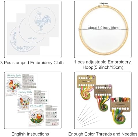 Louise Maelys 3 Packs Farm Animals Embroidery Kit for Beginners Gift