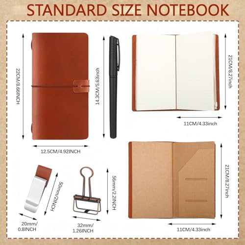 Thenshop Leather Travel Notebook 3 Inserts,Brown,Stand Size
